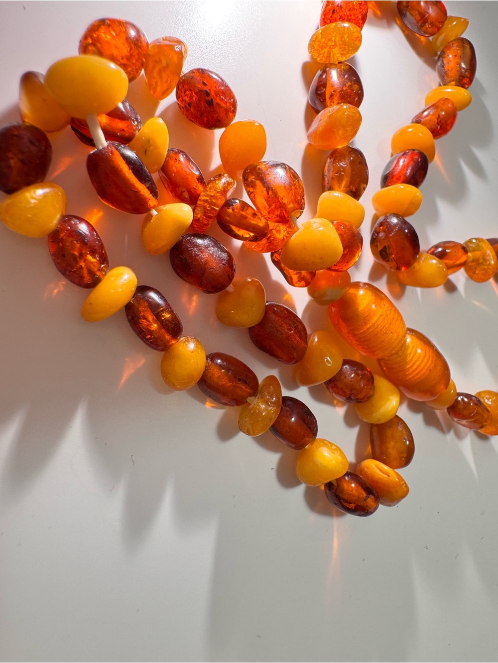Natural Amber Bead Necklace in Honey & Butterscotch - Women Jewelry 7g